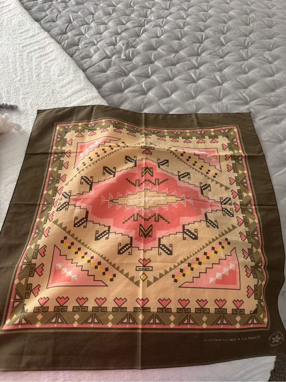 Southwestern Print Square Scarf - Pink, Tan, Olive Made in USA 🇺🇸